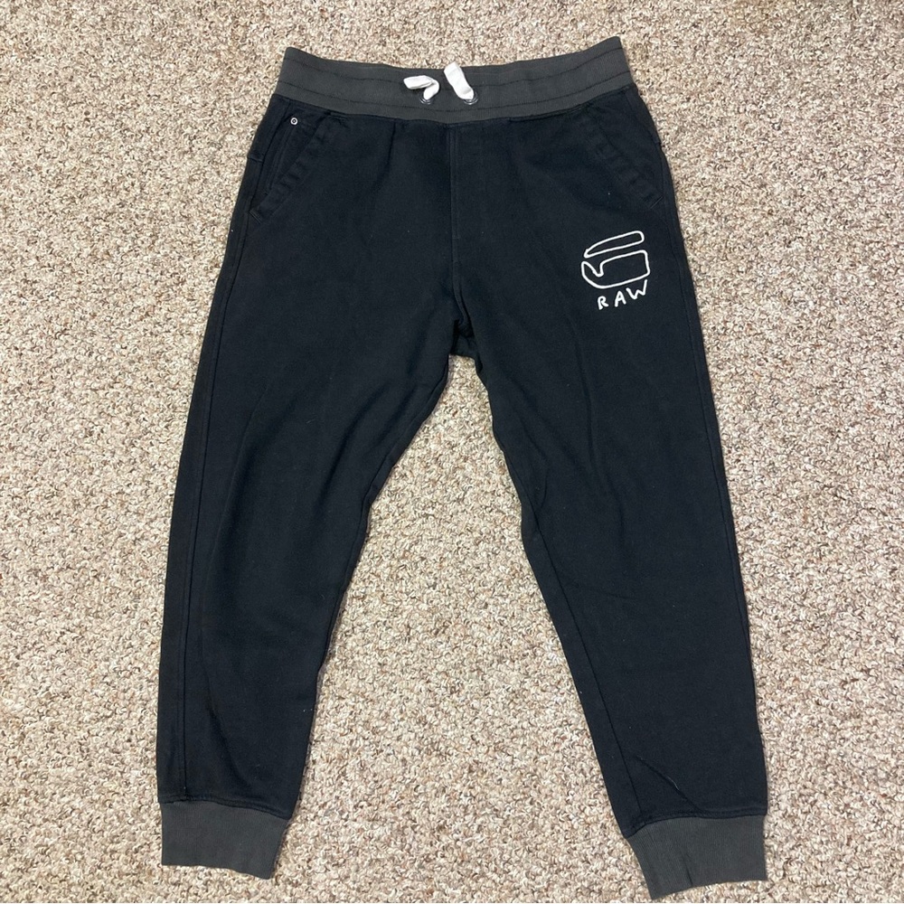 G Star Raw embroidered men’s sweatpants size Medium black athletic jogger pants